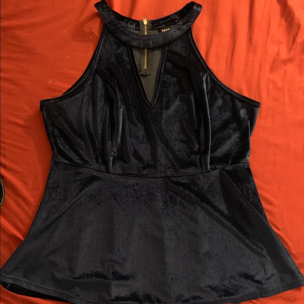Torrid size 2, blue velvet peplum shirt